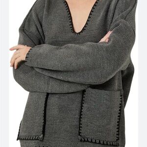 Zara Charcoal V-Neck Sweater